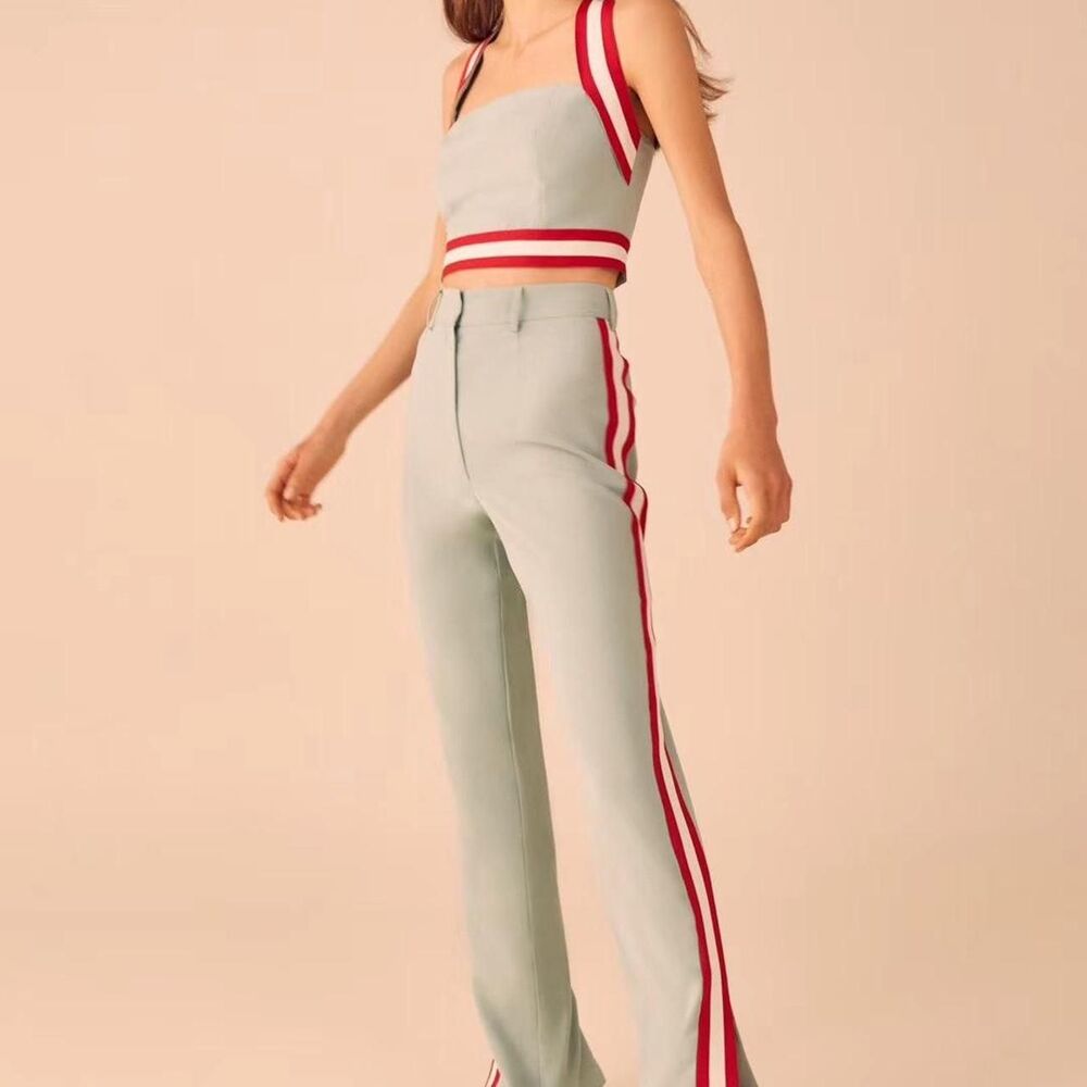 C/meo collective Green and red striped high-waisted flare pants - Picture 4 of 8